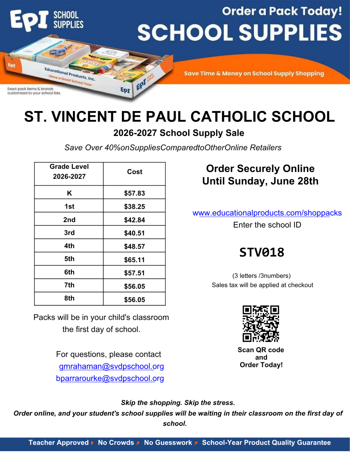School Supply EPI Orders